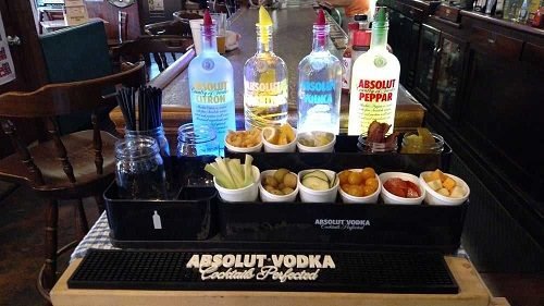 Bloody Mary garnish caddy on the bar